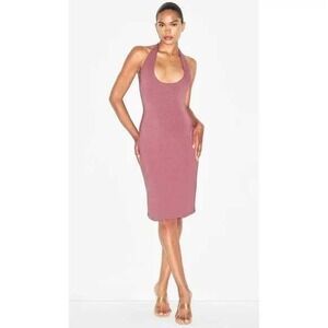 Skims smooth lounge mid halter dress in redwood